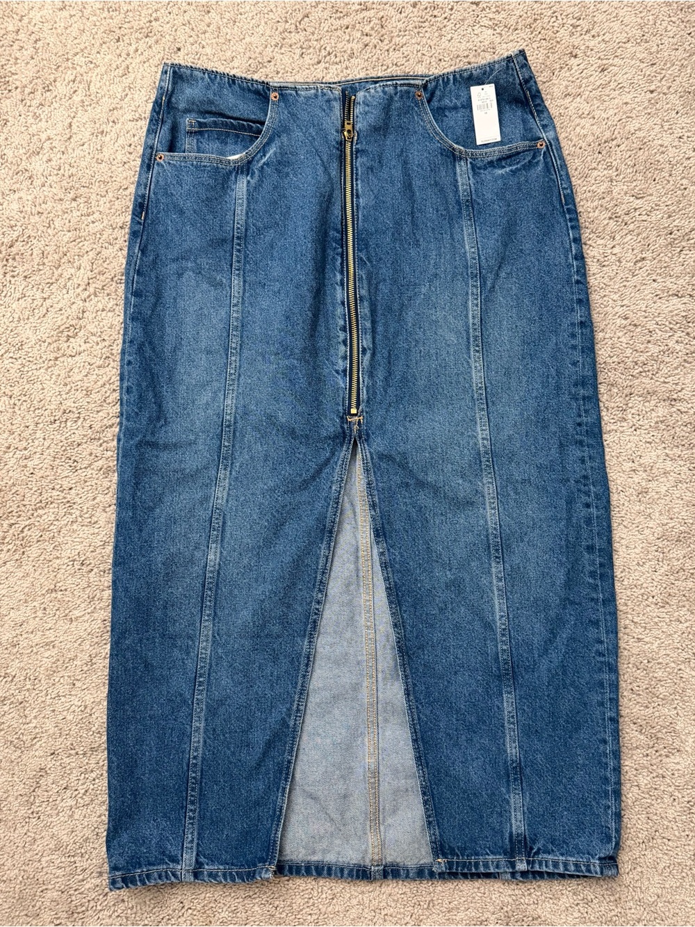 Old Navy Dark Blue Front-Zip Denim Midi Skirt
